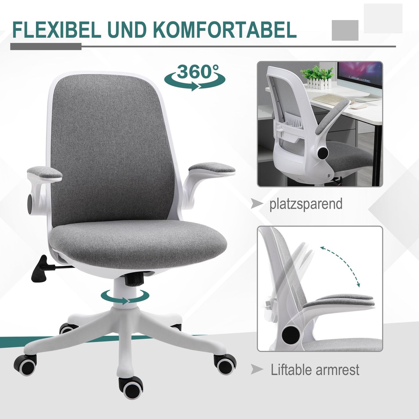 Ergonomic office chair with adjustable armrest, grey-white