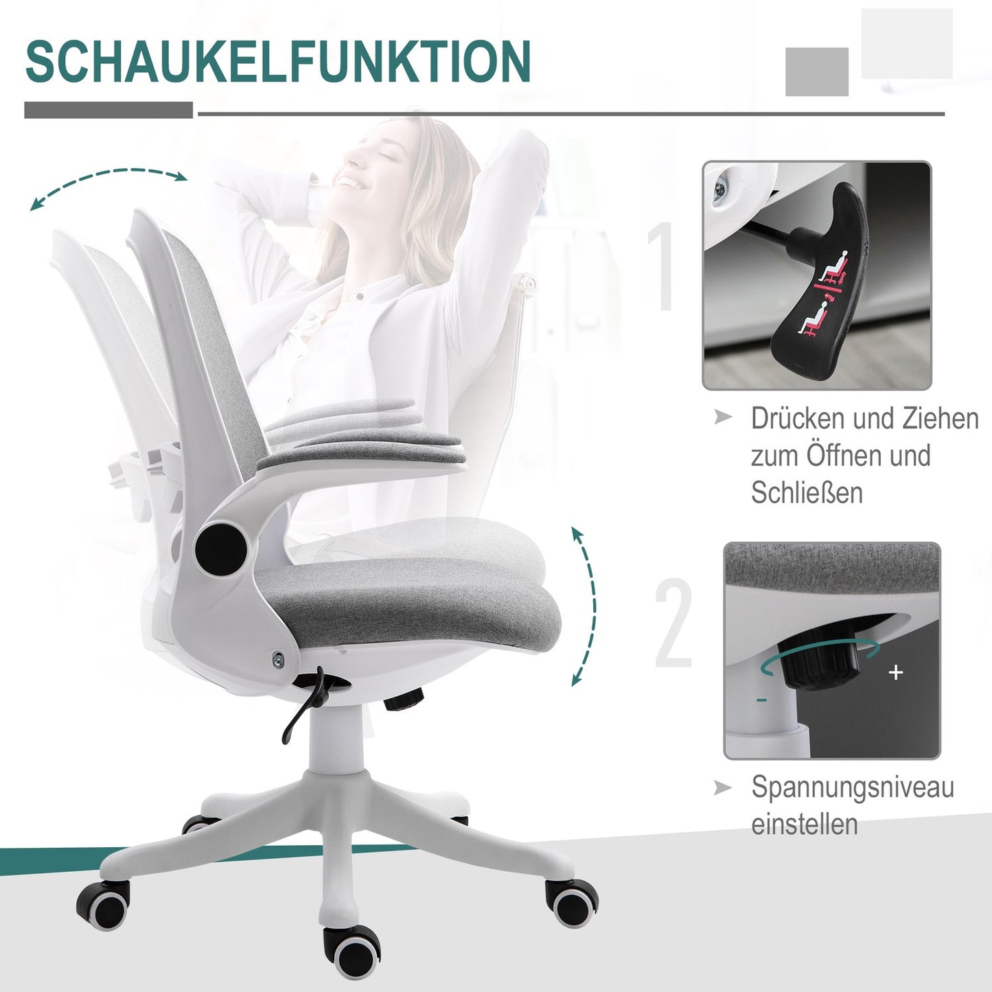 Ergonomic office chair with adjustable armrest, grey-white