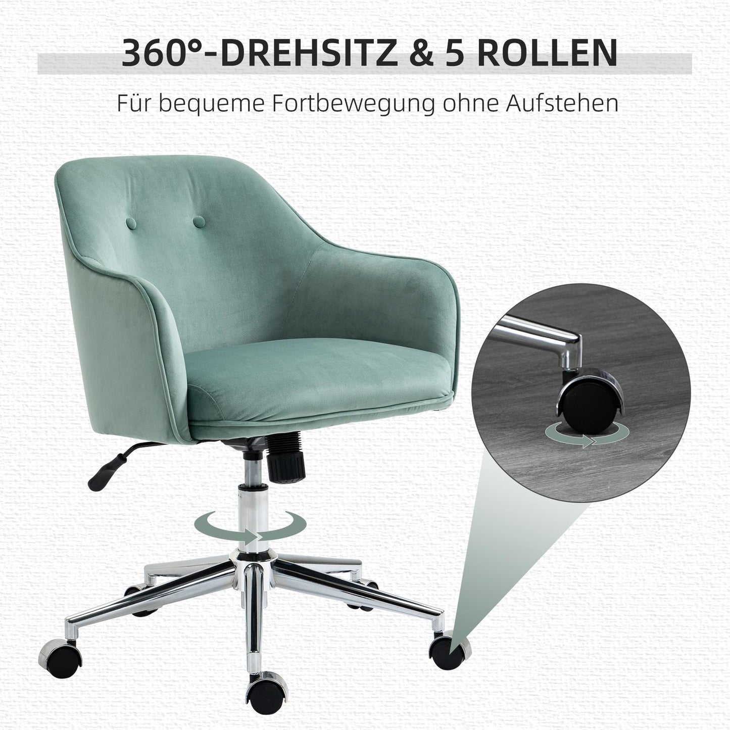 Ergonomic office chair, height adjustable velvet, green