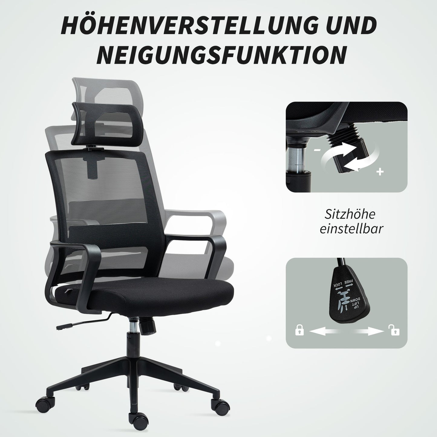 Ergonomic office chair with armrests and adjustable headrest