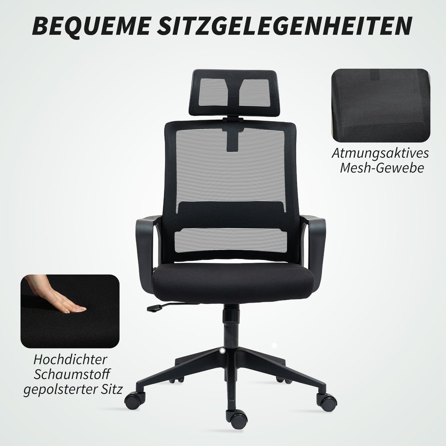 Ergonomic office chair with armrests and adjustable headrest
