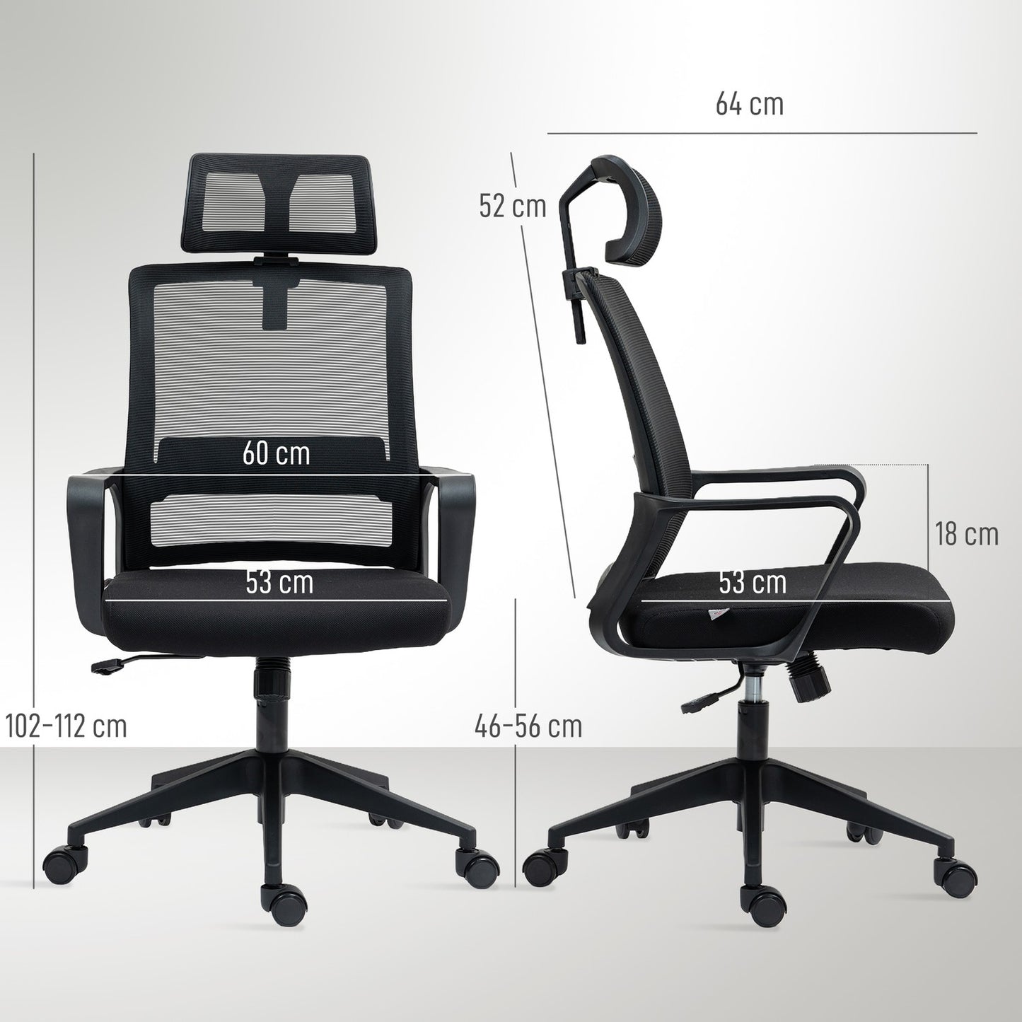 Ergonomic office chair with armrests and adjustable headrest