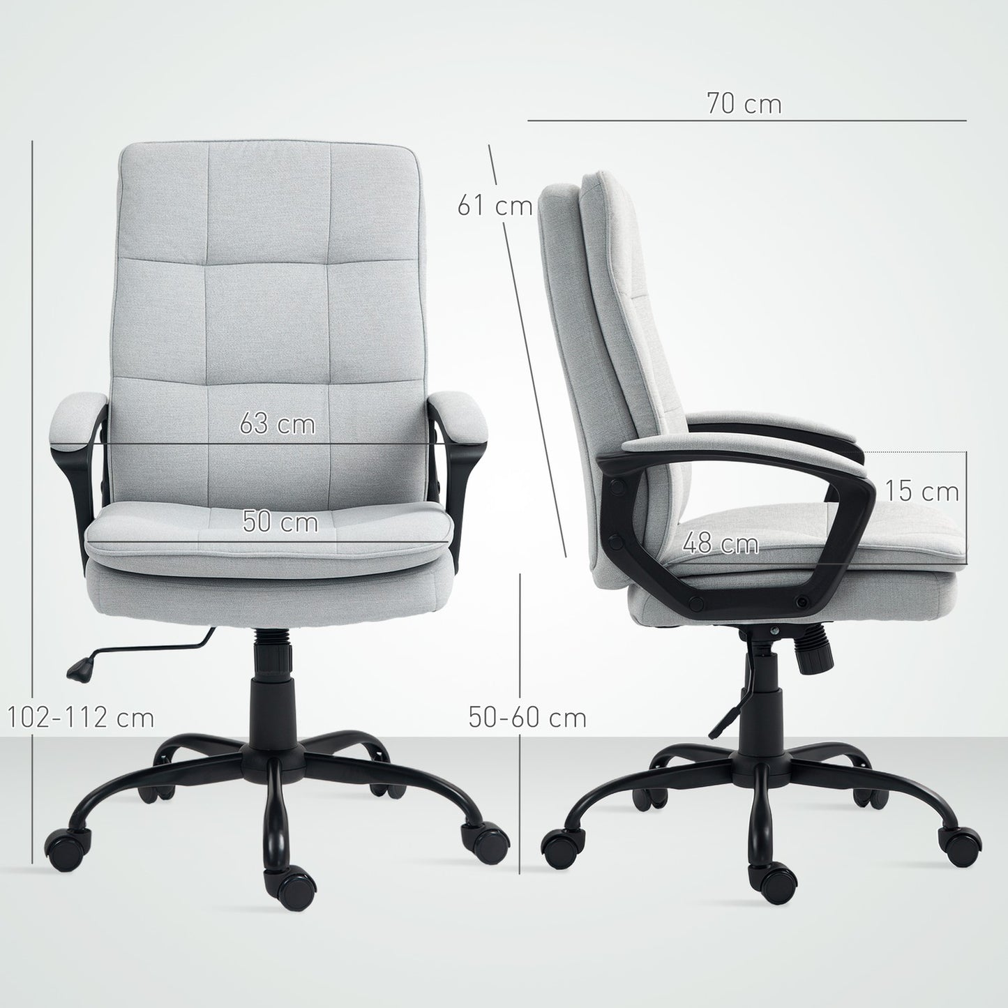 Ergonomic office chair, adjustable with armrests, gray linen