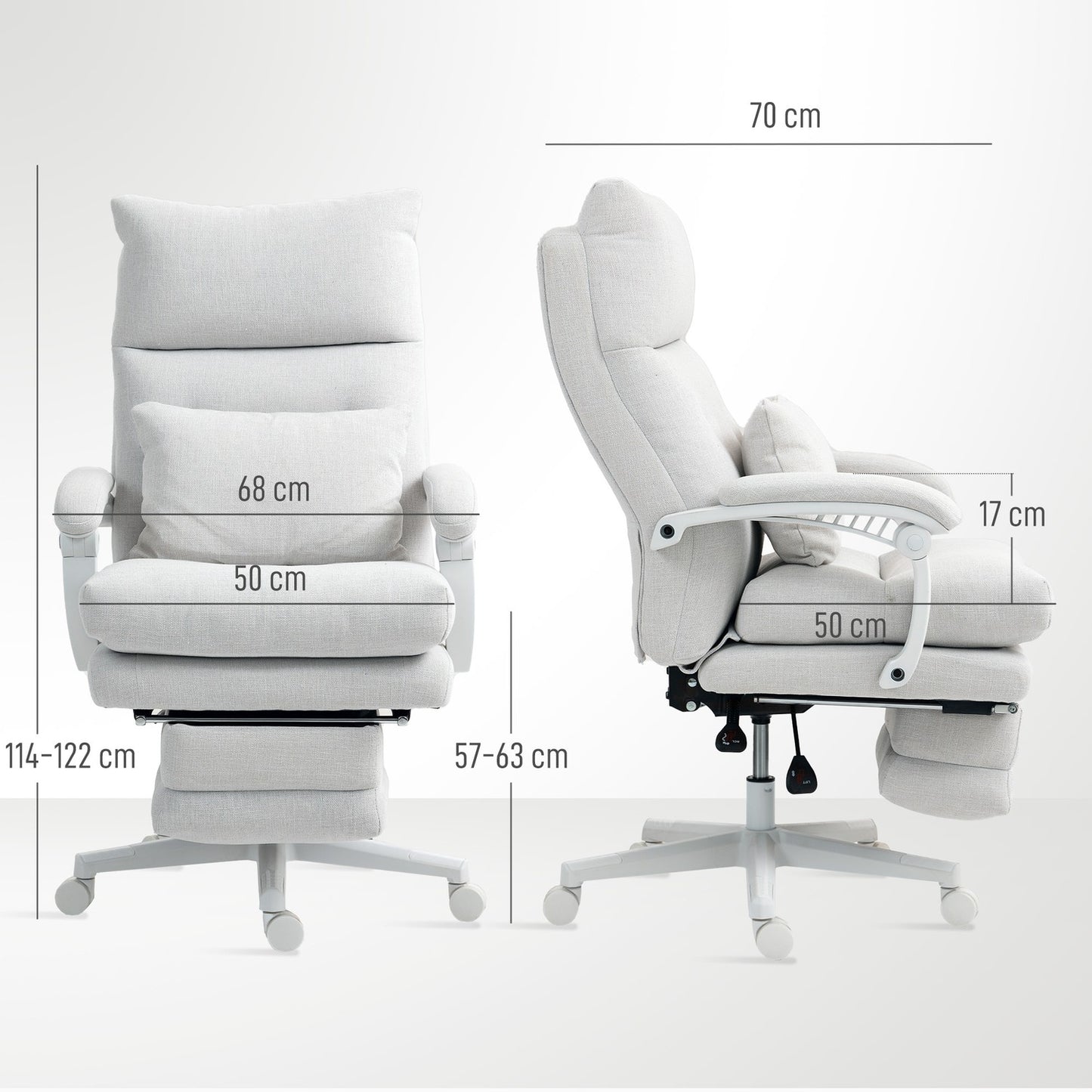 Ergonomic office chair with lumbar support, linen, cream