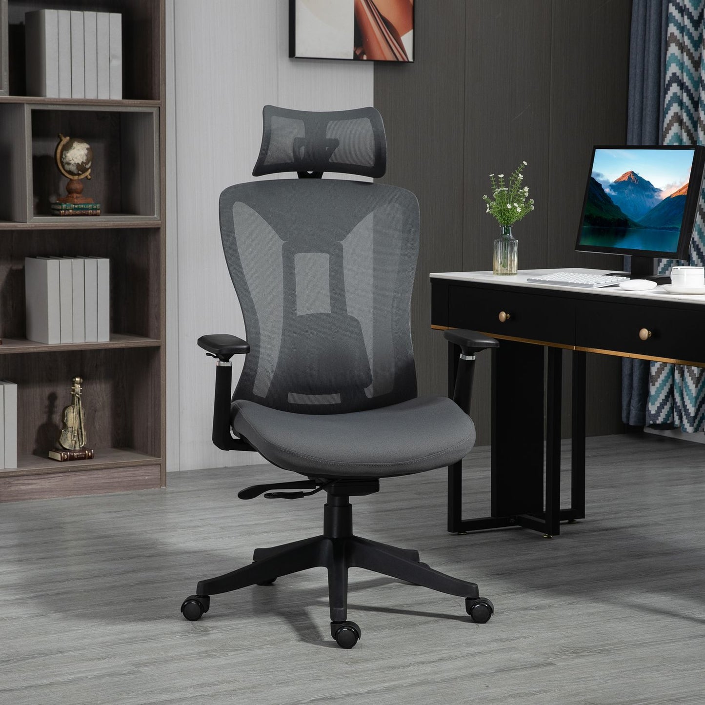 Ergonomic mesh office chair with recline - Grey