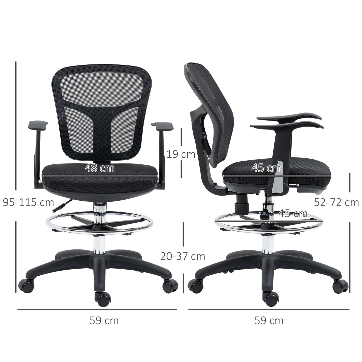 Ergonomic office chair in mesh, black - adjustable armrest and footrest