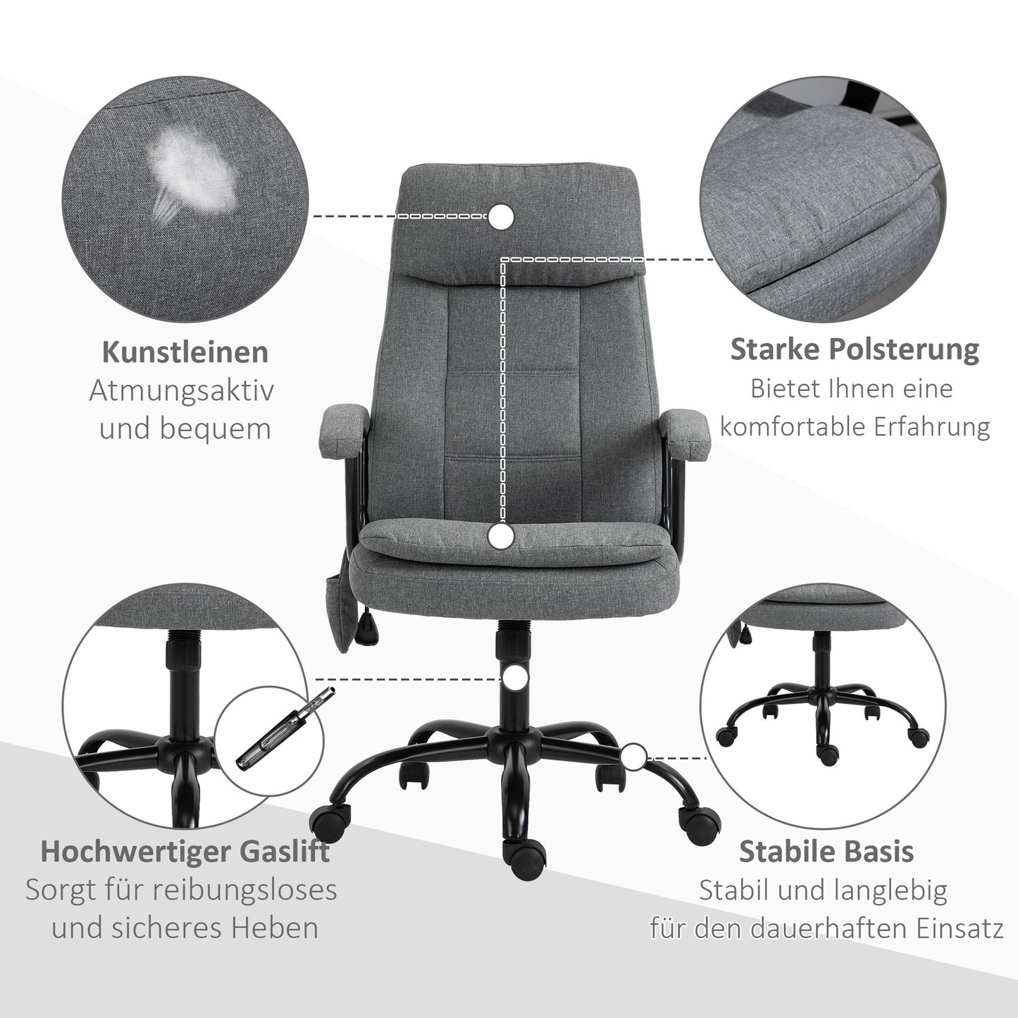 Ergonomic gaming chair with lumbar support, gray linen