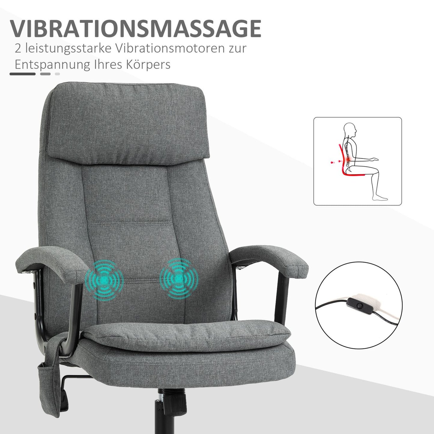 Ergonomic gaming chair with lumbar support, gray linen