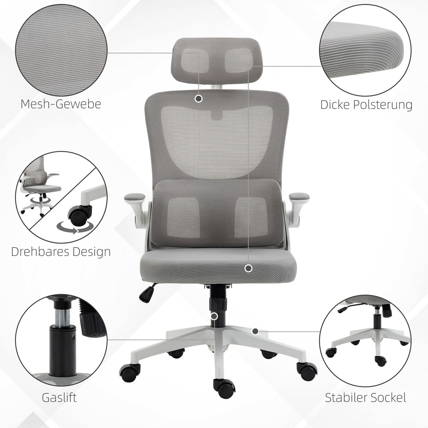 Ergonomic office chair, adjustable height, lumbar support