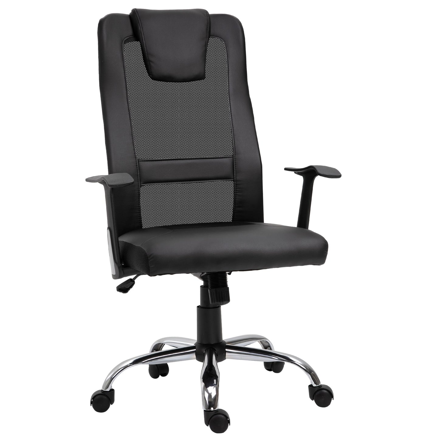 Ergonomic office chair in black PU leather, adjustable in height