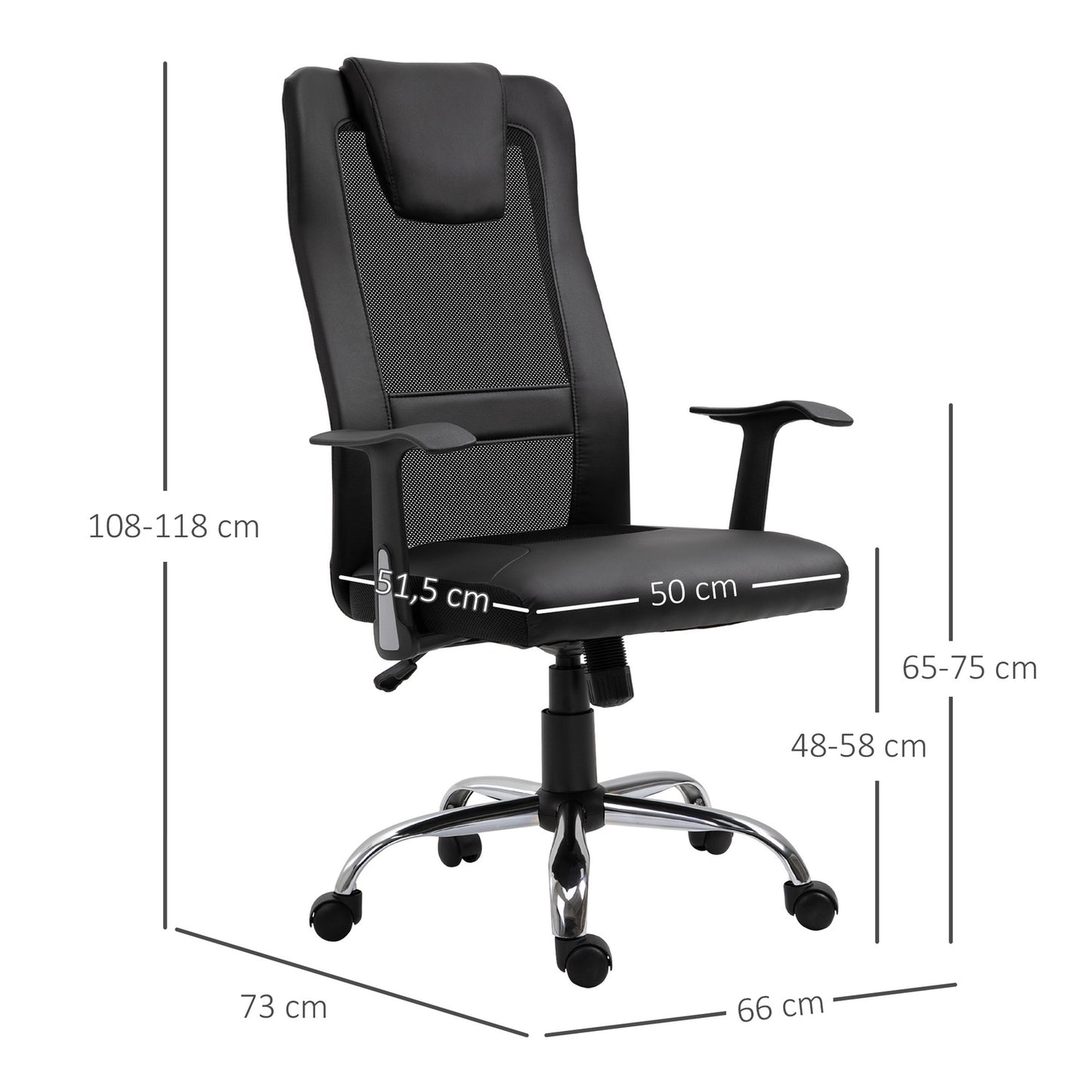 Ergonomic office chair in black PU leather, adjustable in height