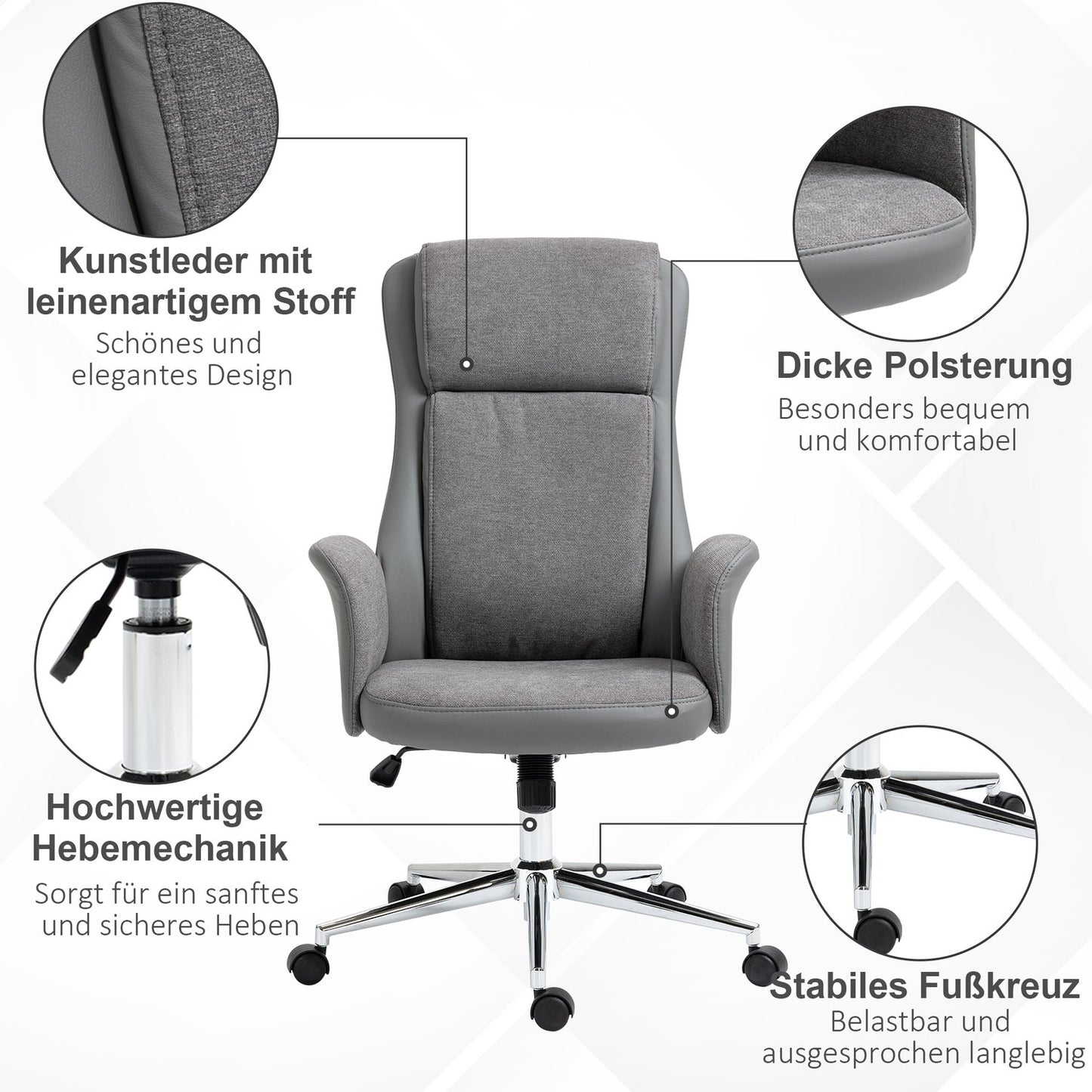 Ergonomic office chair, adjustable PU, 360° rotation, gray