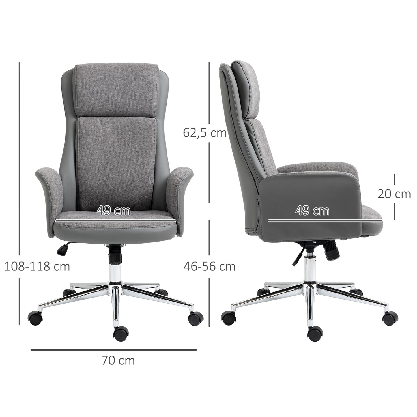 Ergonomic office chair, adjustable PU, 360° rotation, gray