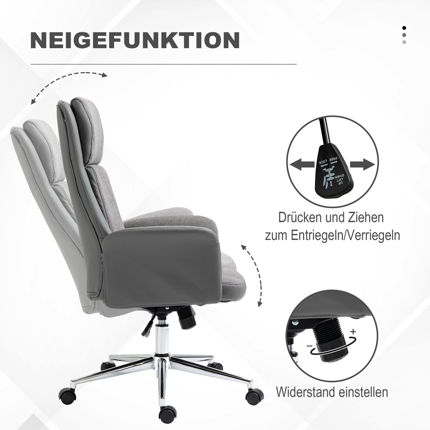 Ergonomic office chair, adjustable PU, 360° rotation, gray