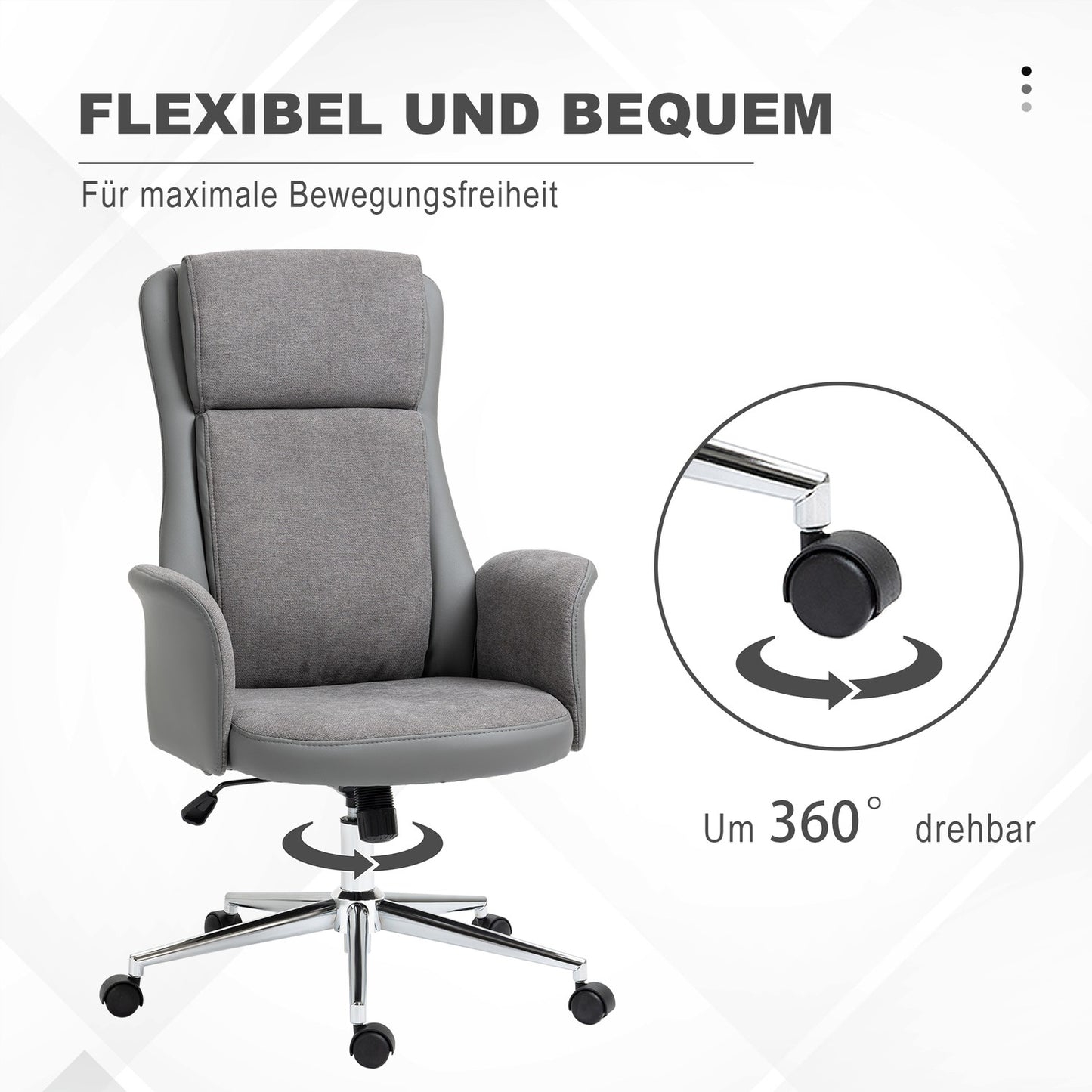 Ergonomic office chair, adjustable PU, 360° rotation, gray
