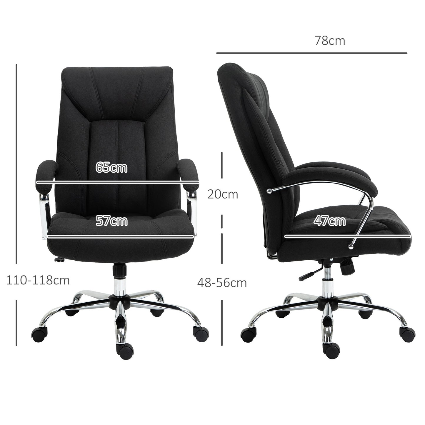 Ergonomic office chair with rocker, padded armrest, black