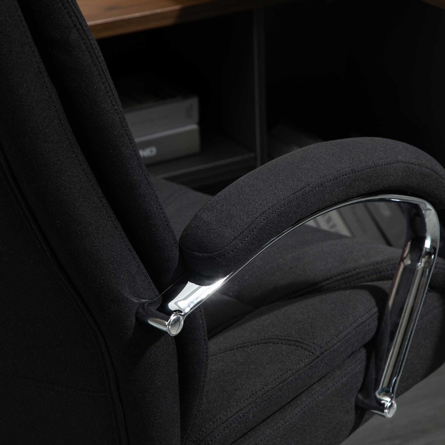 Ergonomic office chair with rocker, padded armrest, black