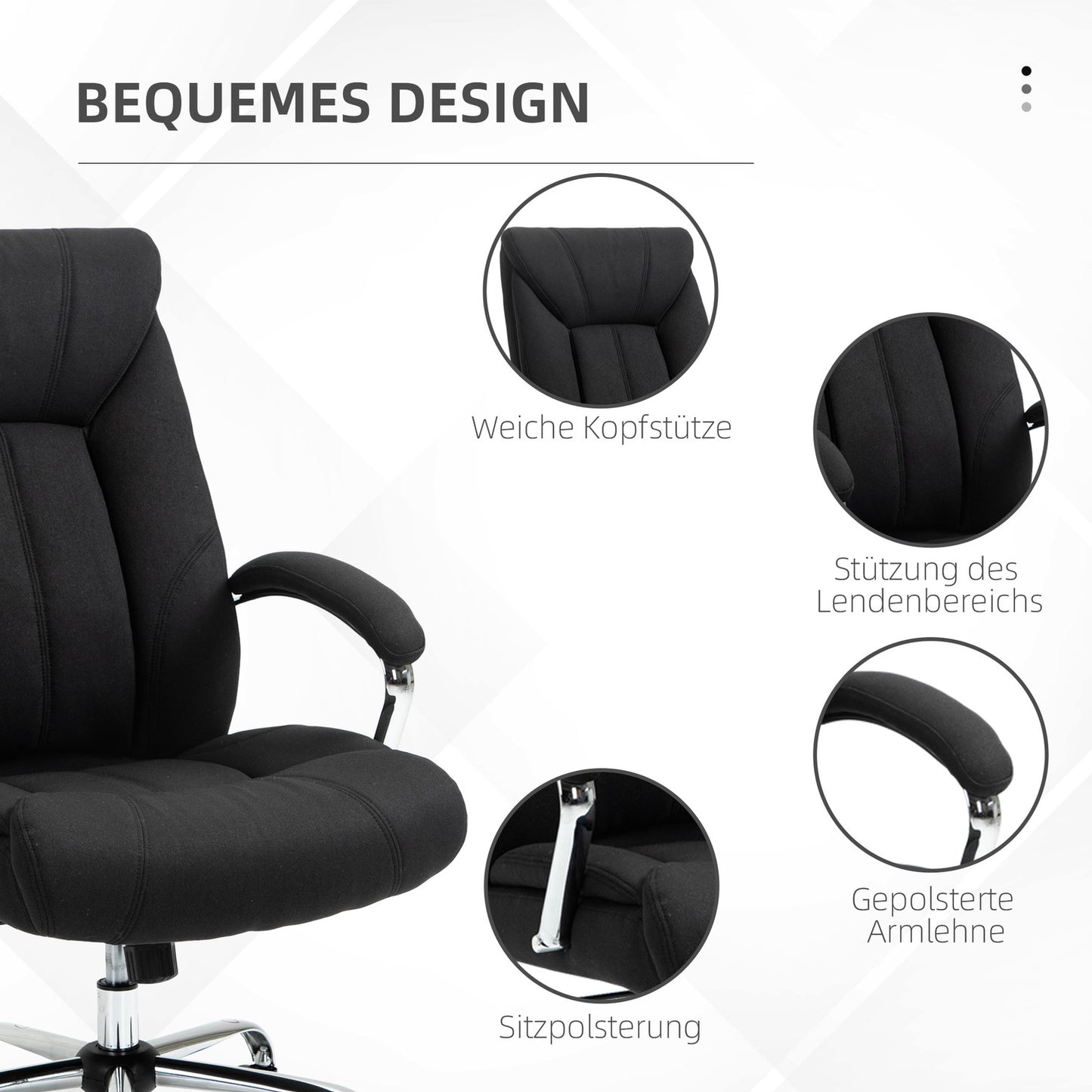 Ergonomic office chair with rocker, padded armrest, black