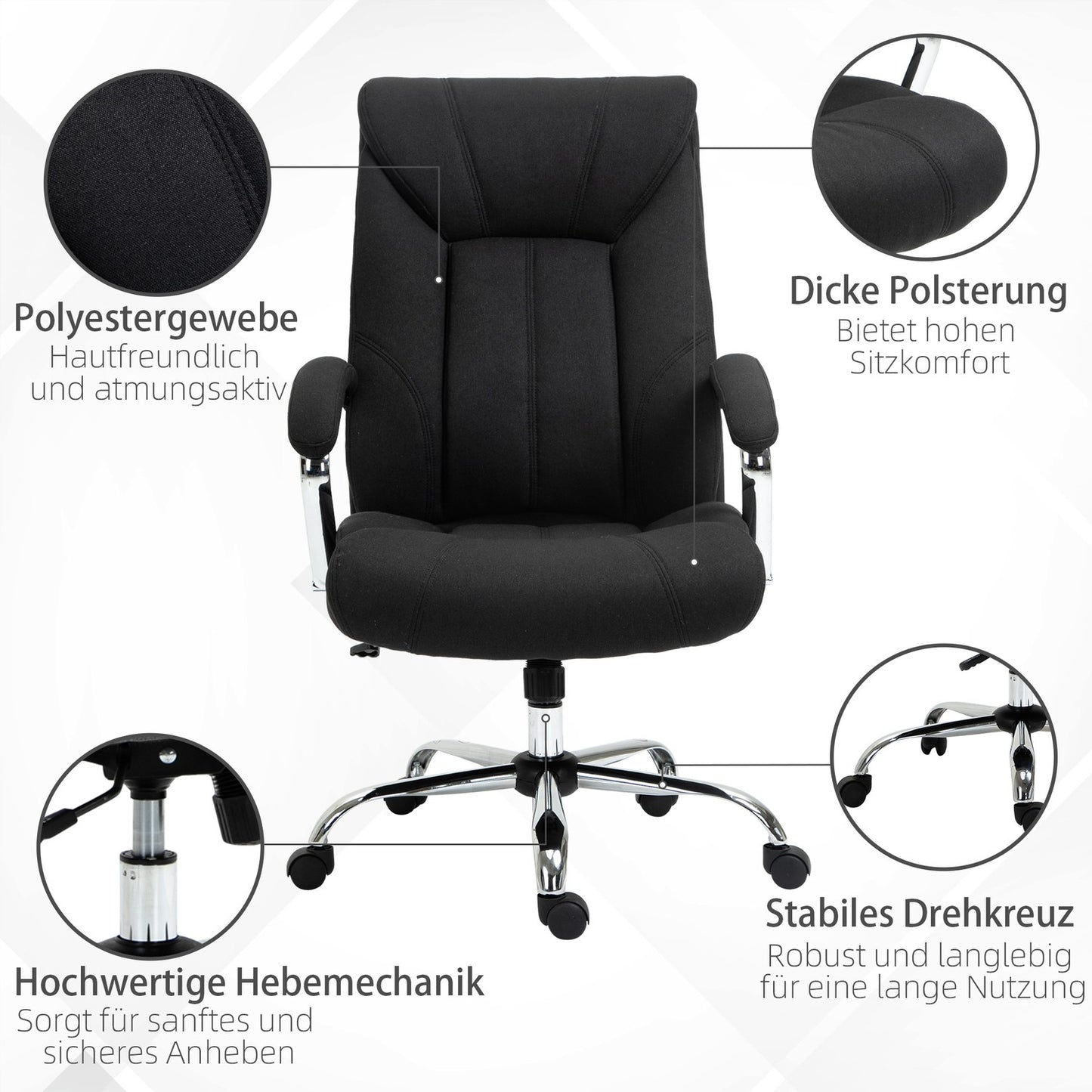 Ergonomic office chair with rocker, padded armrest, black