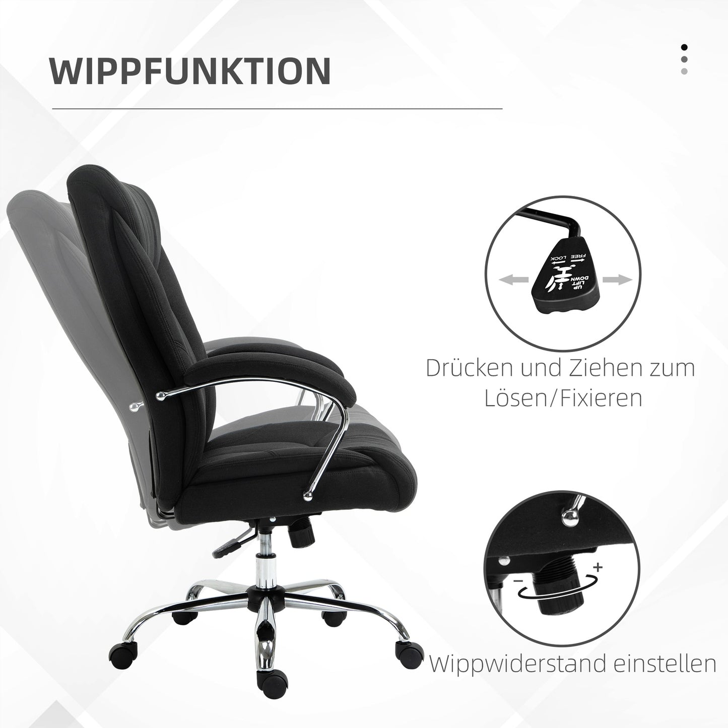Ergonomic office chair with rocker, padded armrest, black