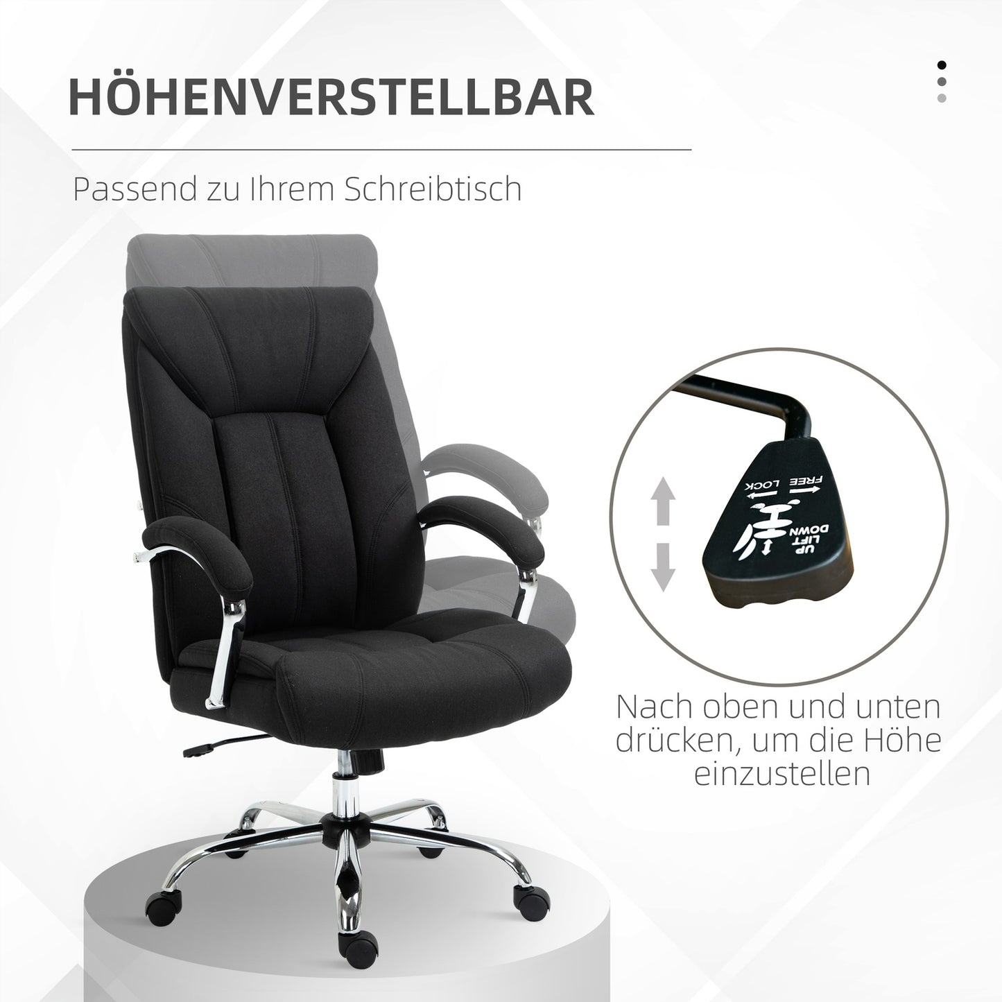 Ergonomic office chair with rocker, padded armrest, black