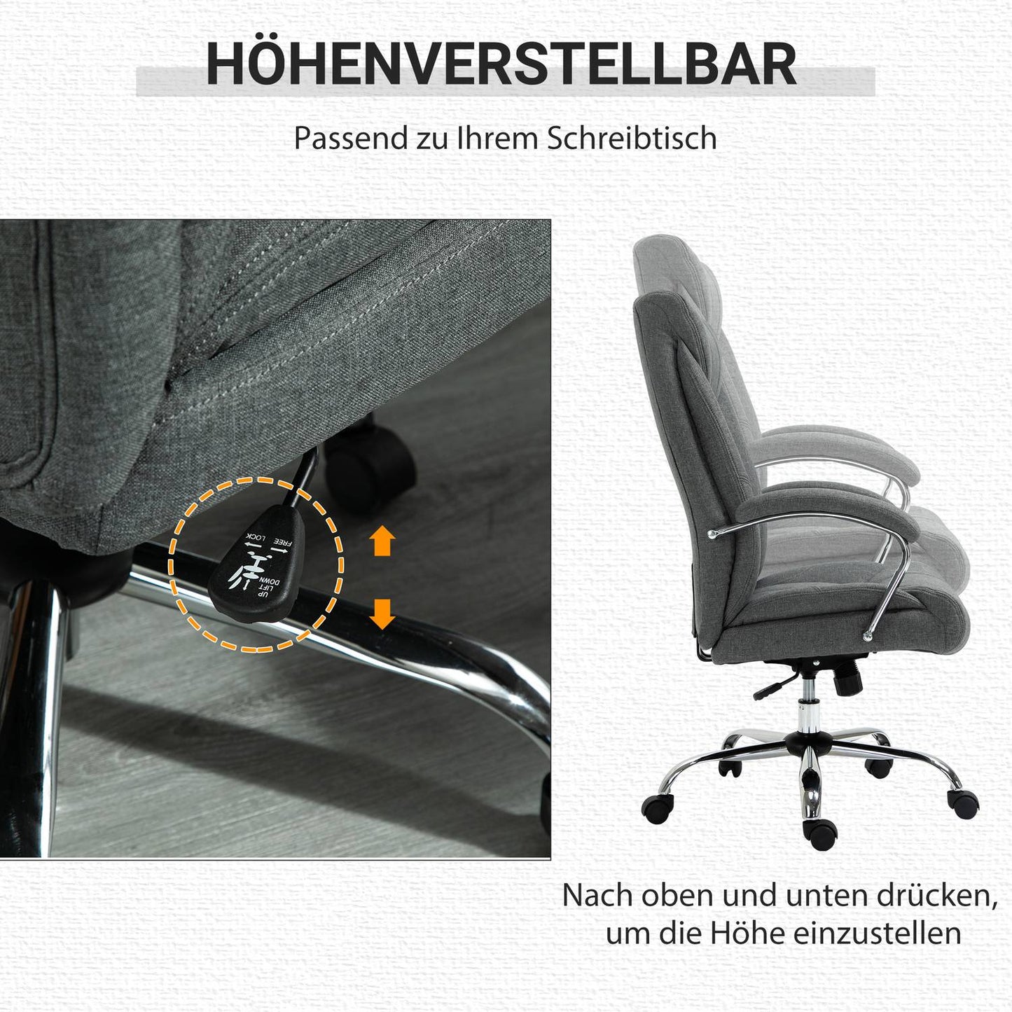 Ergonomic office chair, padded armrest, gray