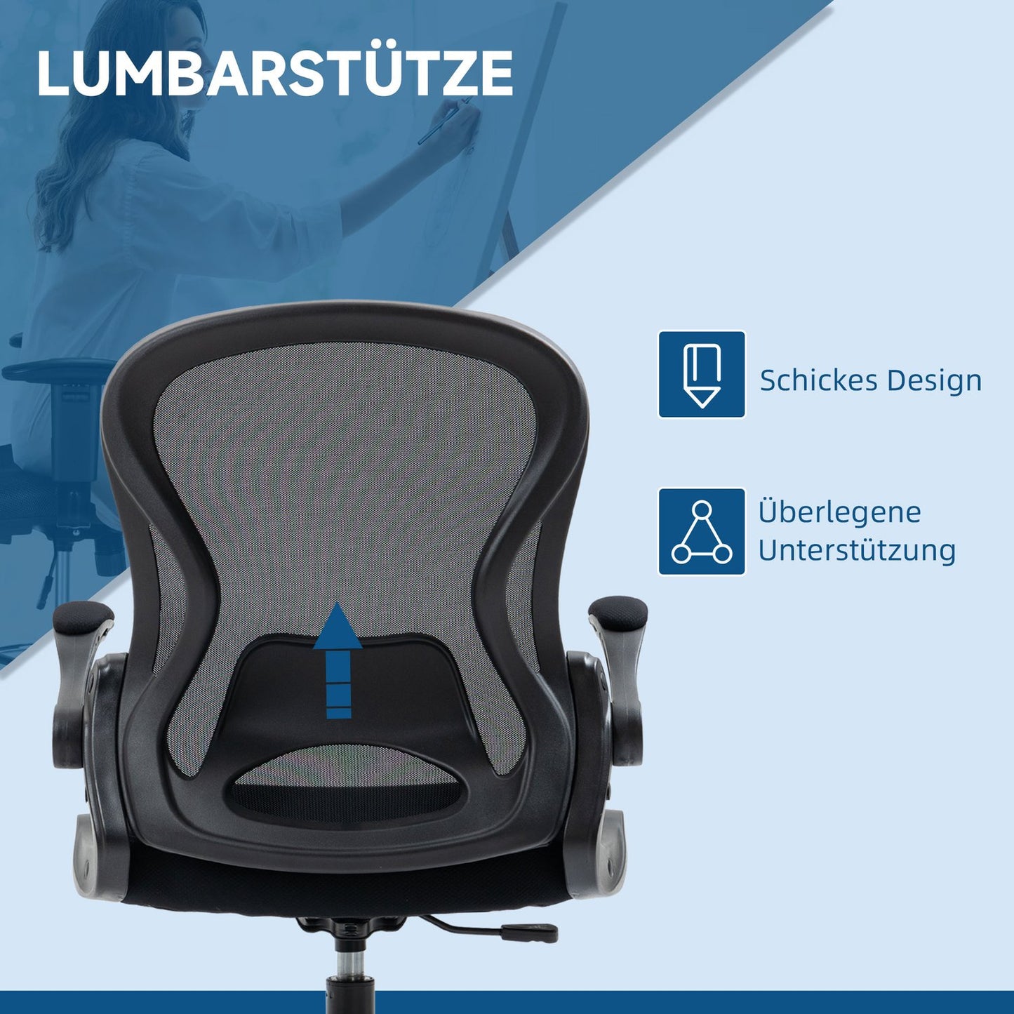 Ergonomic office chair with wheels & lumbar support, black