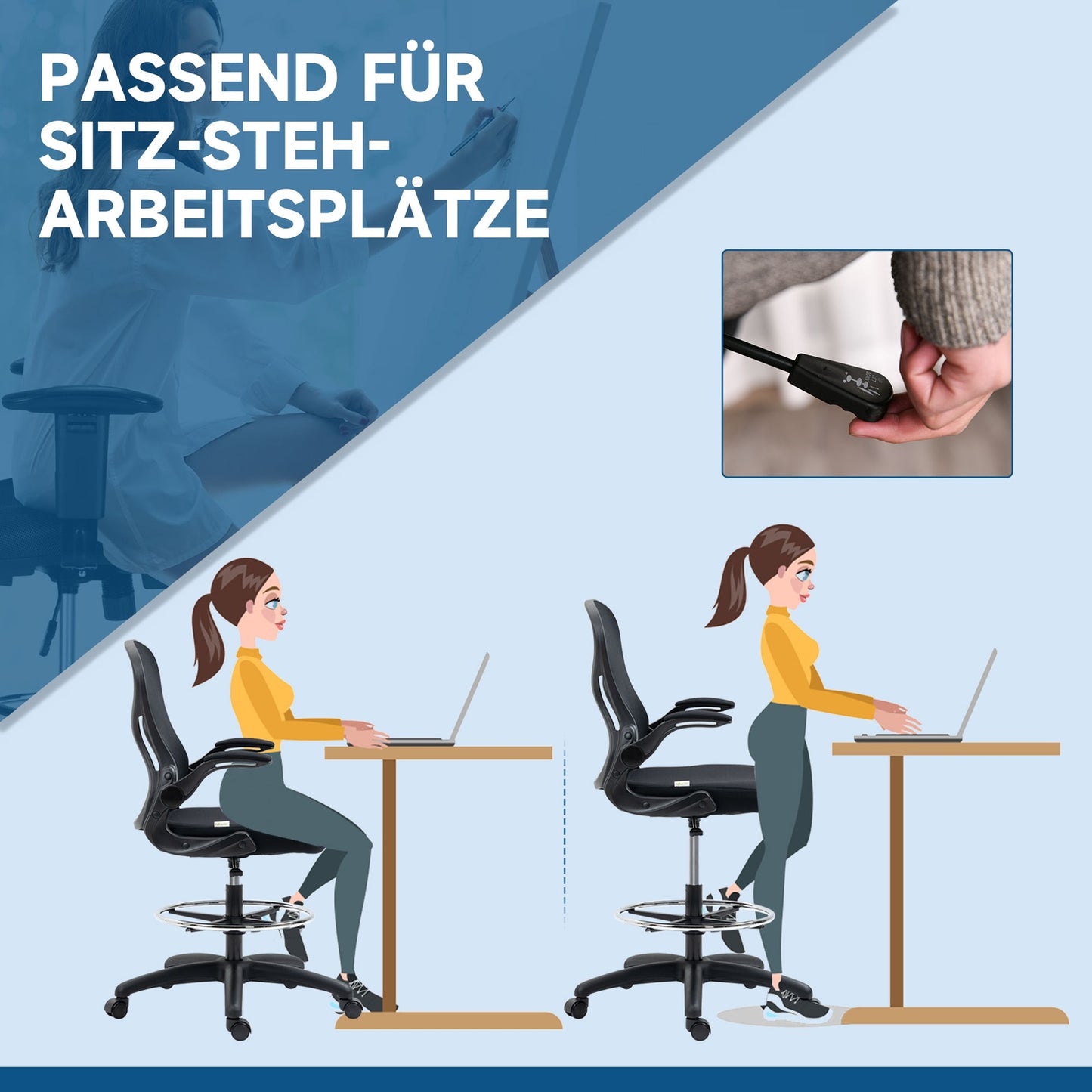 Ergonomic office chair with wheels & lumbar support, black
