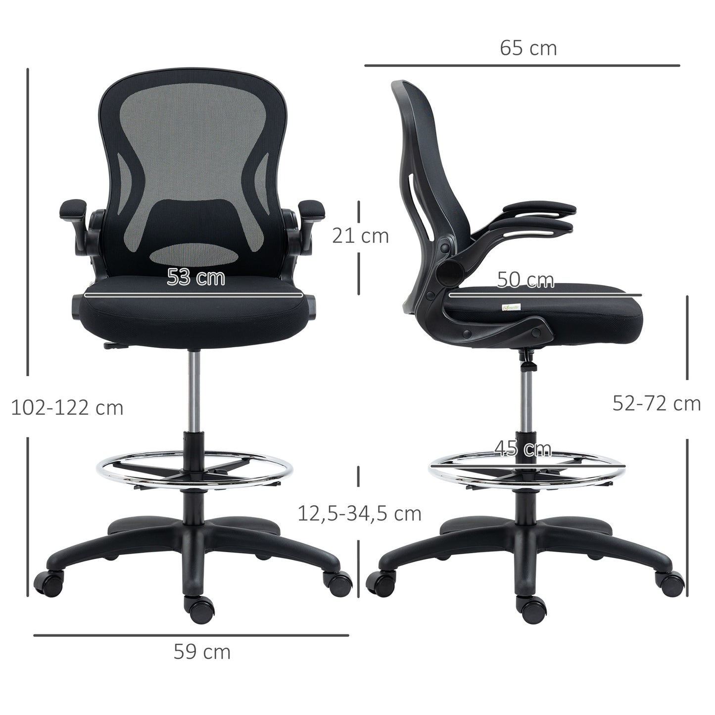 Ergonomic office chair with wheels & lumbar support, black
