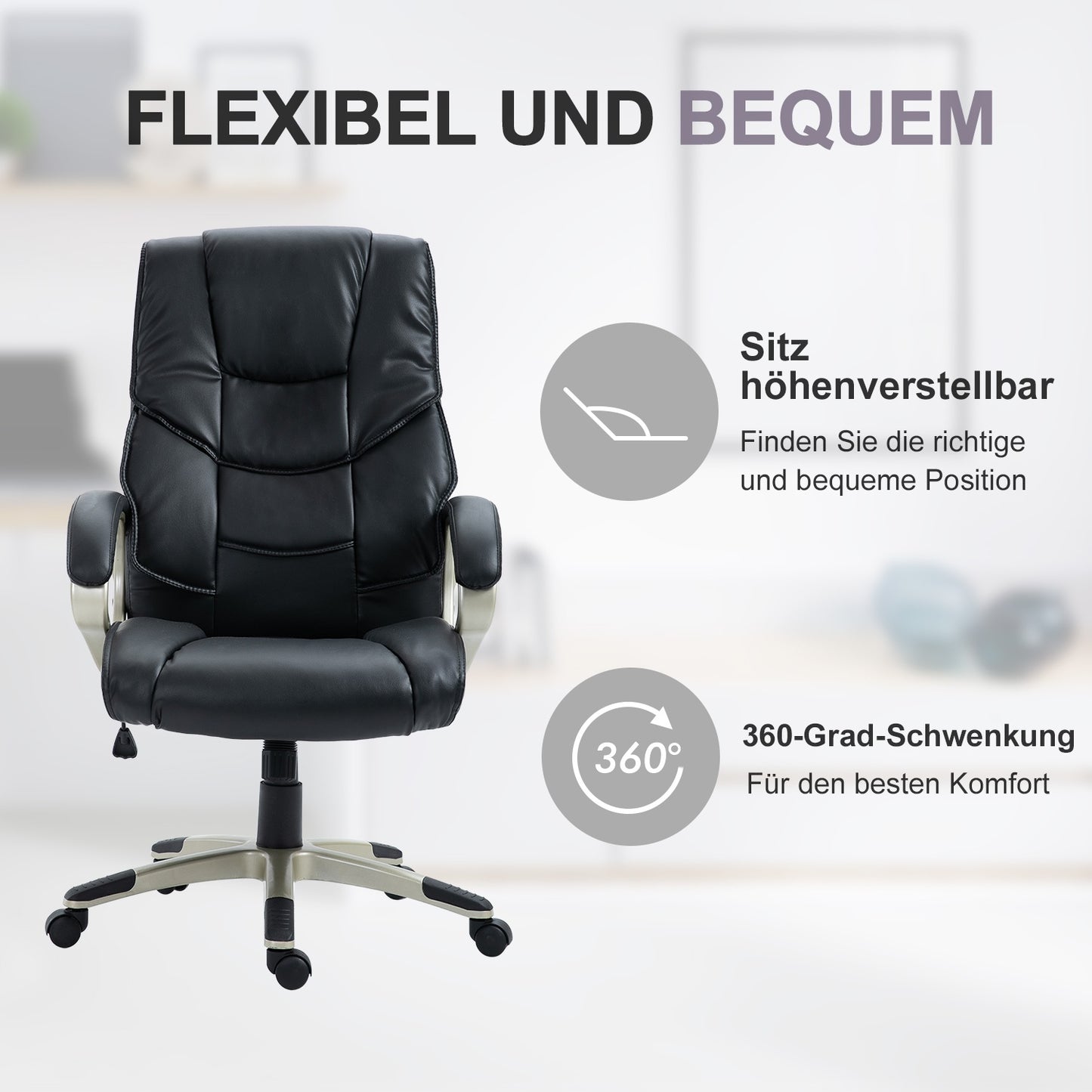 Ergonomic office chair with high backrest, tilt function