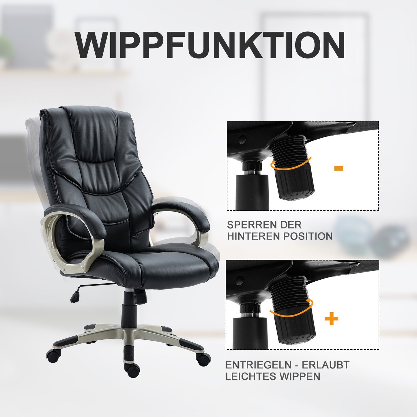 Ergonomic office chair with high backrest, tilt function