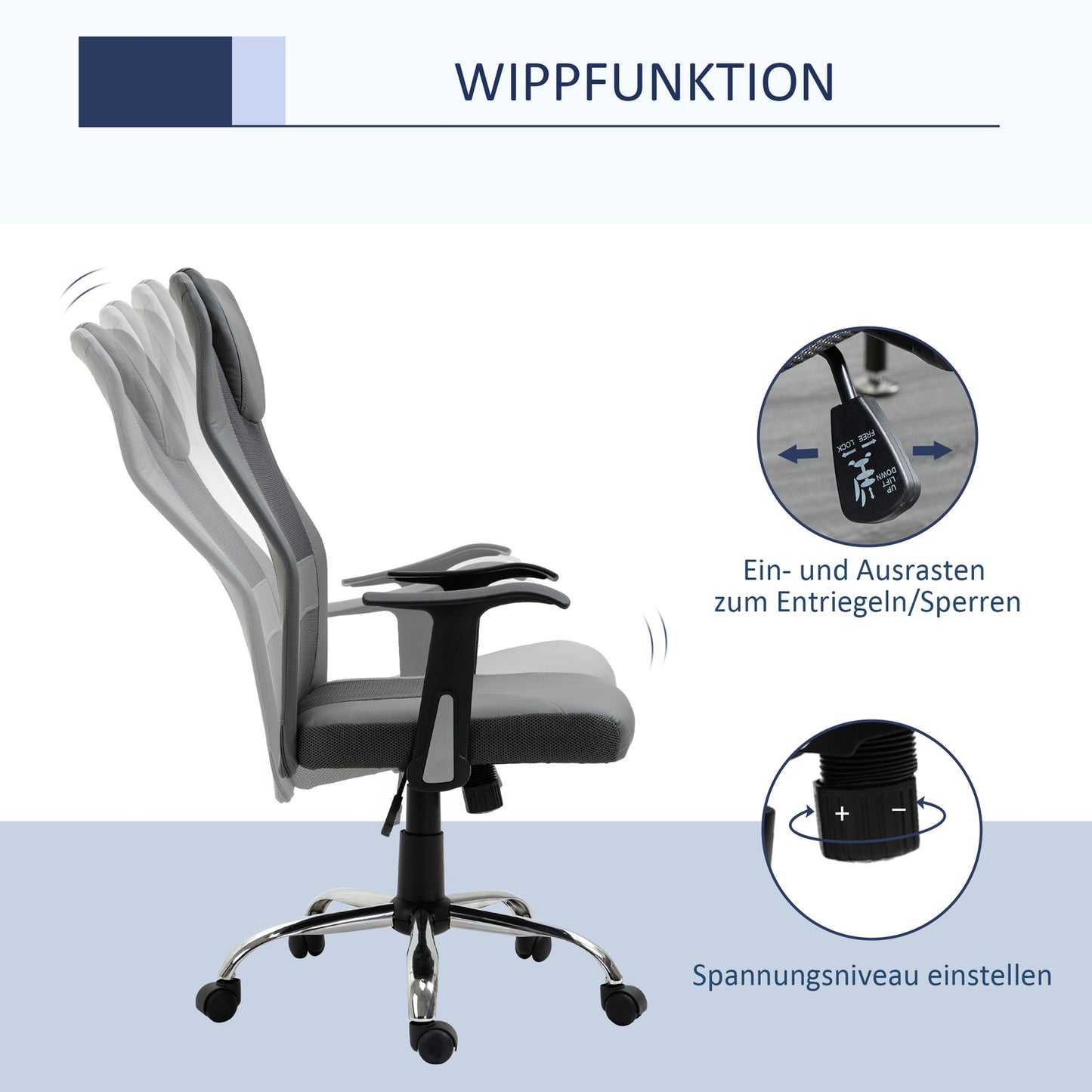 Ergonomic office chair in gray synthetic leather, adjustable
