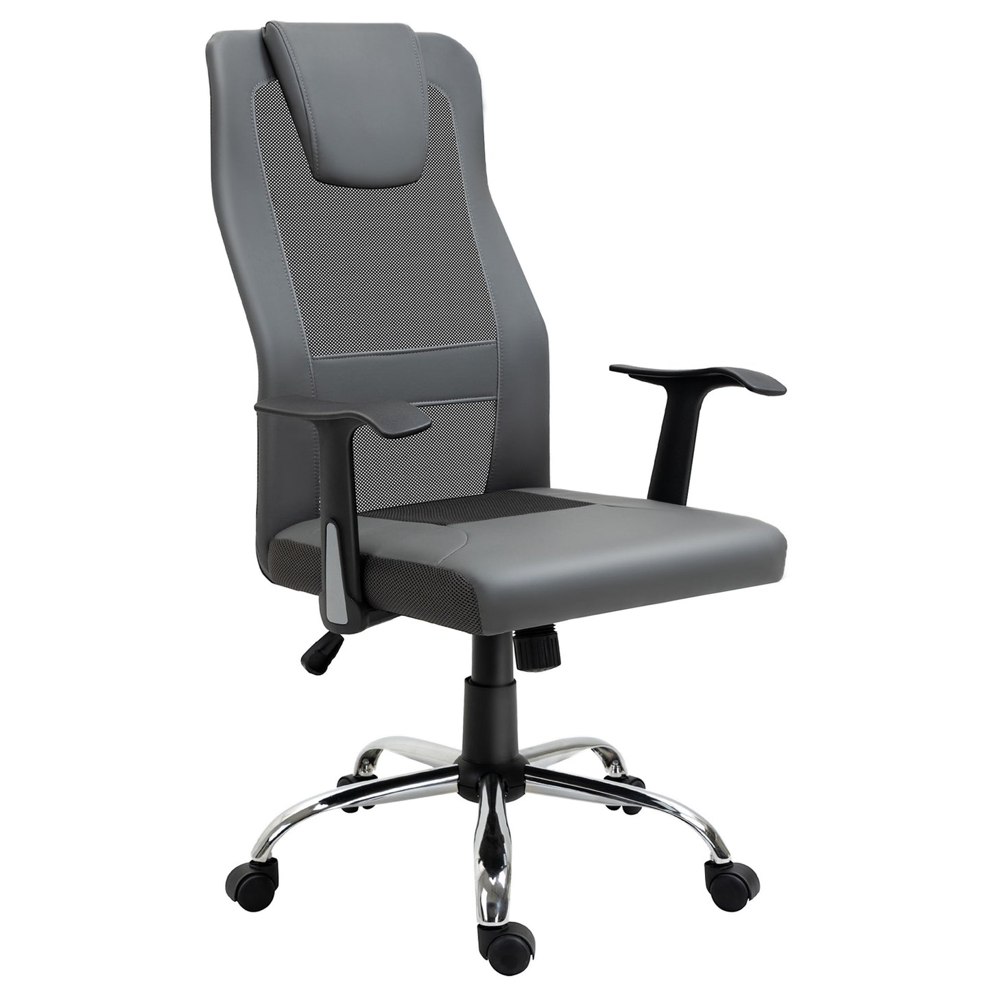 Ergonomic office chair in gray synthetic leather, adjustable