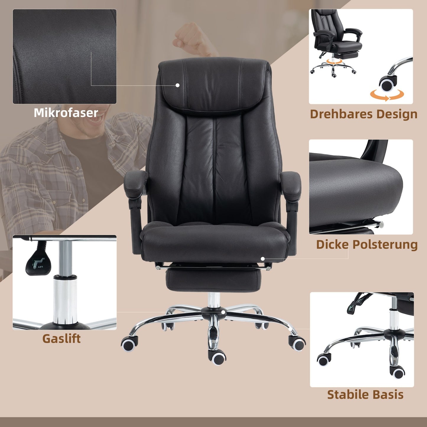 Executive Office Chair, adjustable height, black microfiber