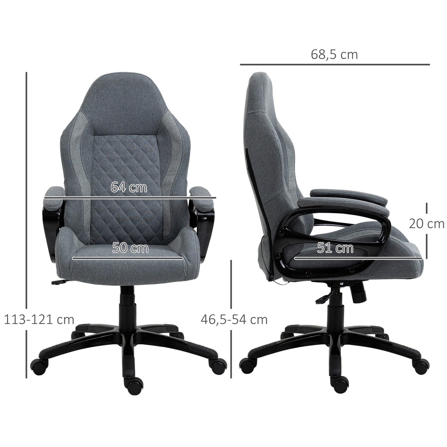 Ergonomic office chair with massage, adjustable height, grey