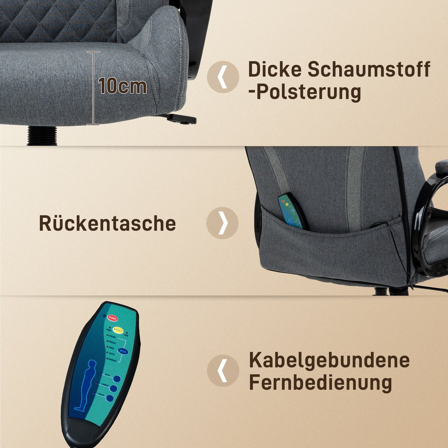 Ergonomic office chair with massage, adjustable height, grey