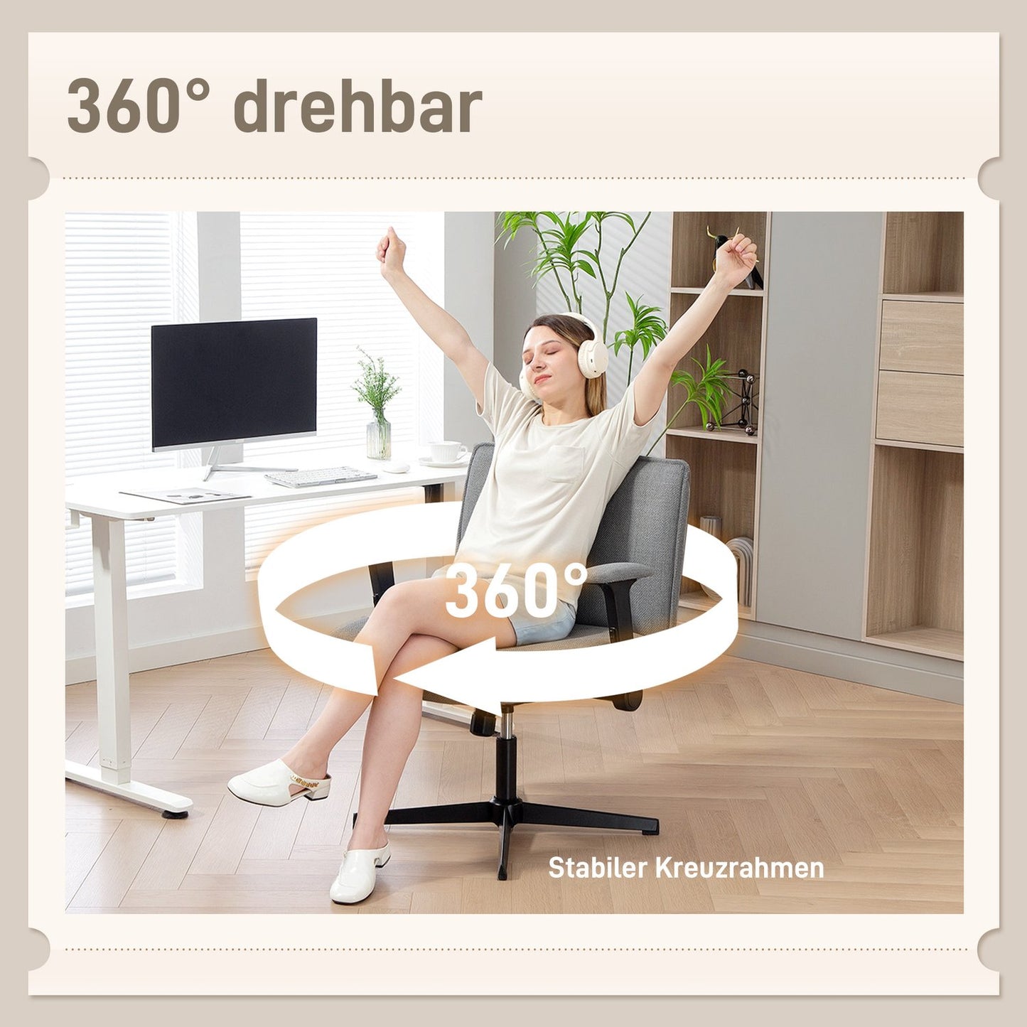 Office Chair, Foldable Arms, Wide Linen Look, Adjustable Height