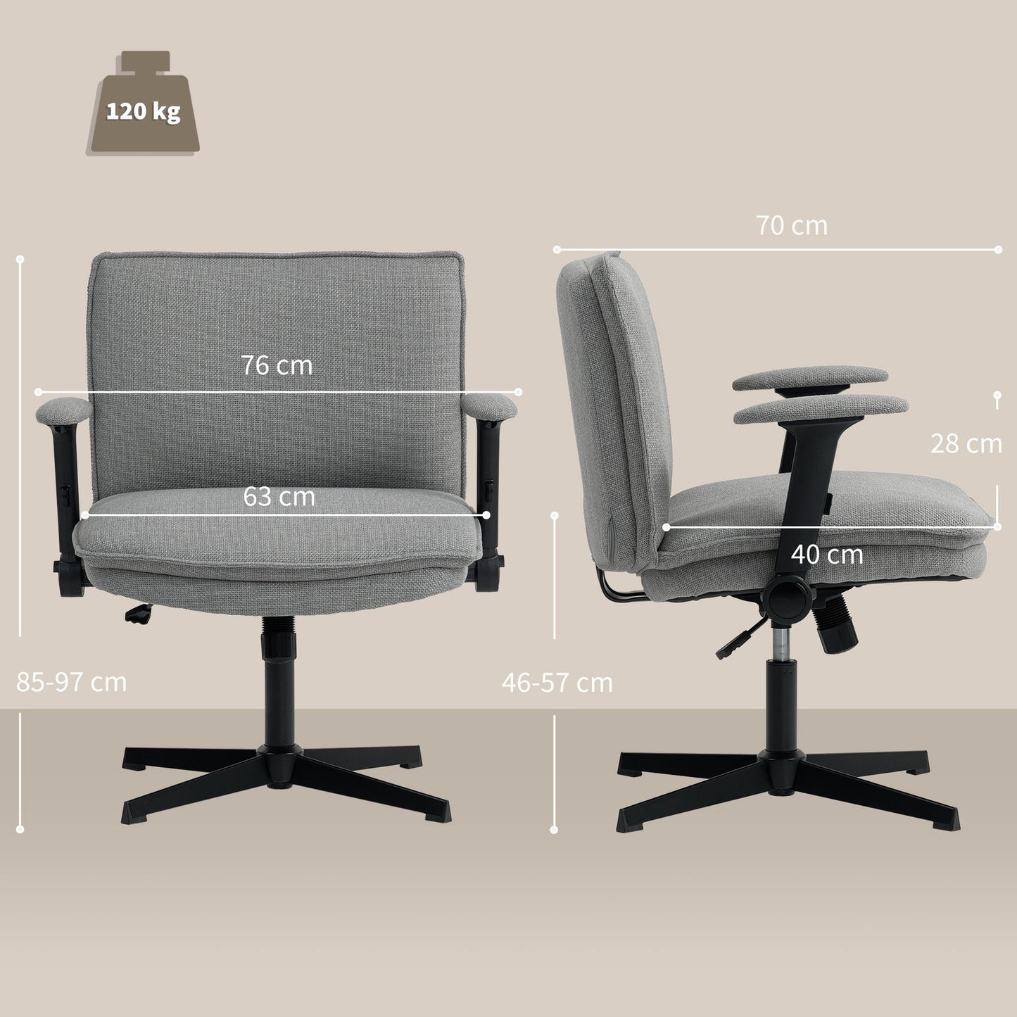 Office Chair, Foldable Arms, Wide Linen Look, Adjustable Height