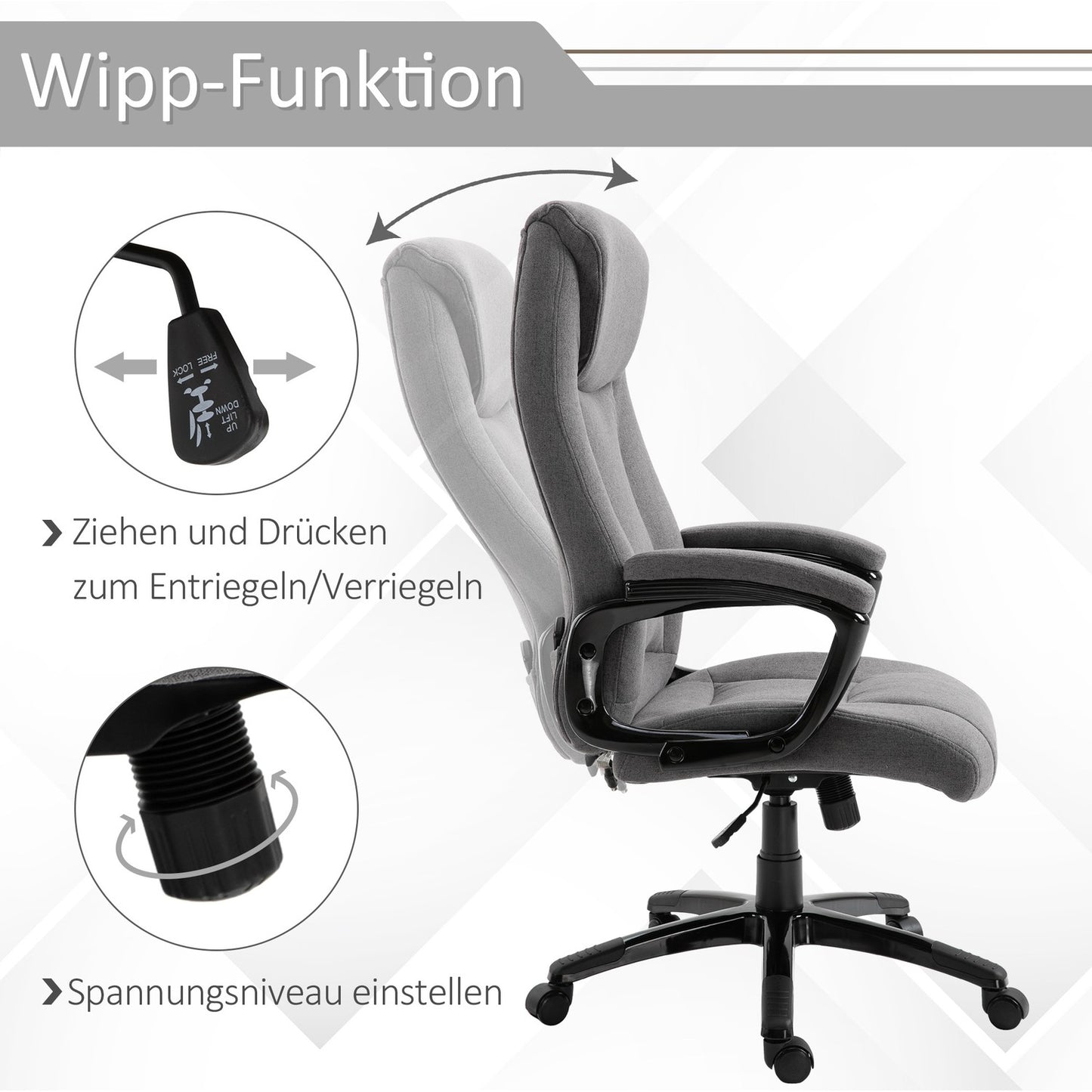 Ergonomic gaming office chair, adjustable height, massage, gray