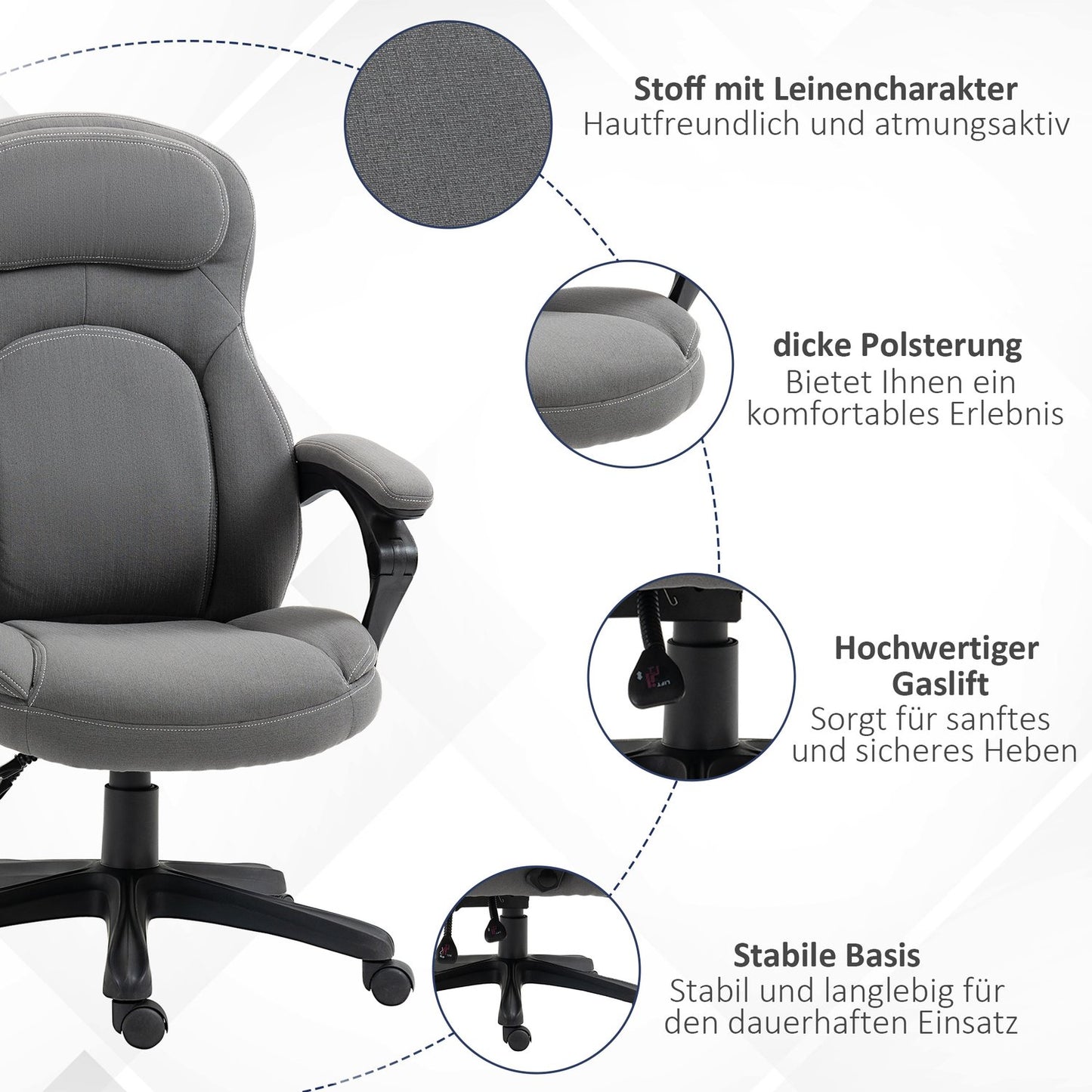 Ergonomic swivel office chair, height adjustable, linen look