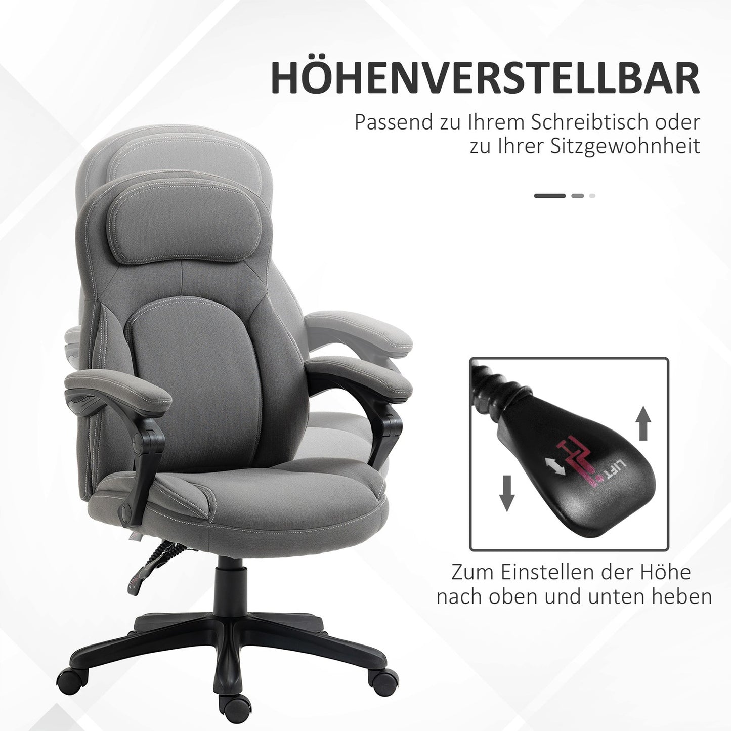 Ergonomic swivel office chair, height adjustable, linen look