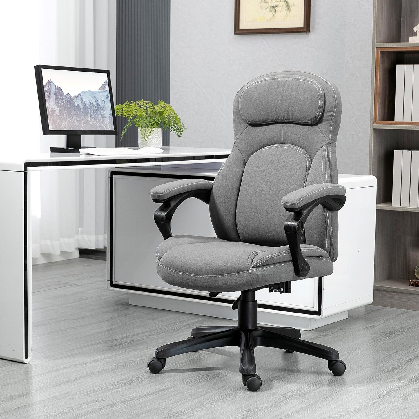 Ergonomic swivel office chair, height adjustable, linen look