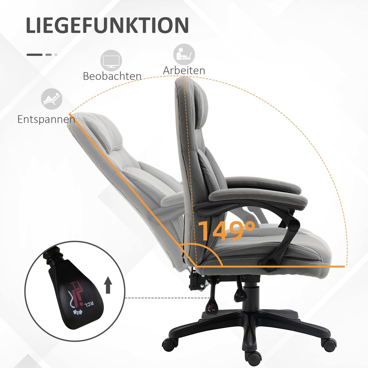 Ergonomic swivel office chair, height adjustable, linen look