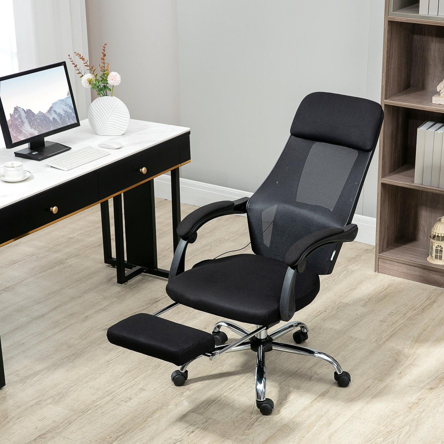 Office chair with massage, tilt and footrest - Mesh fabric