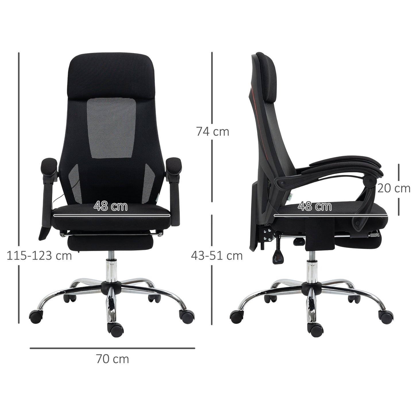 Office chair with massage, tilt and footrest - Mesh fabric
