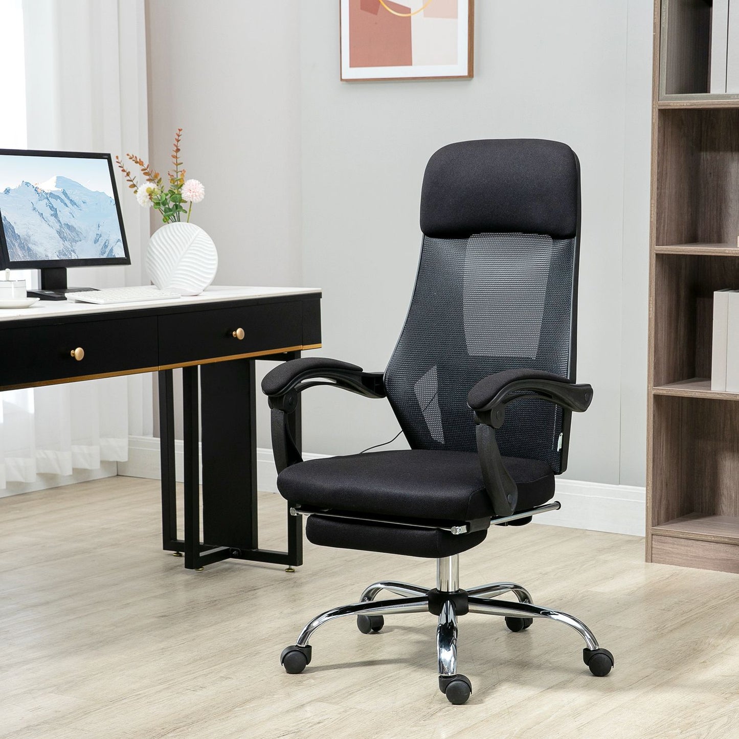 Office chair with massage, tilt and footrest - Mesh fabric