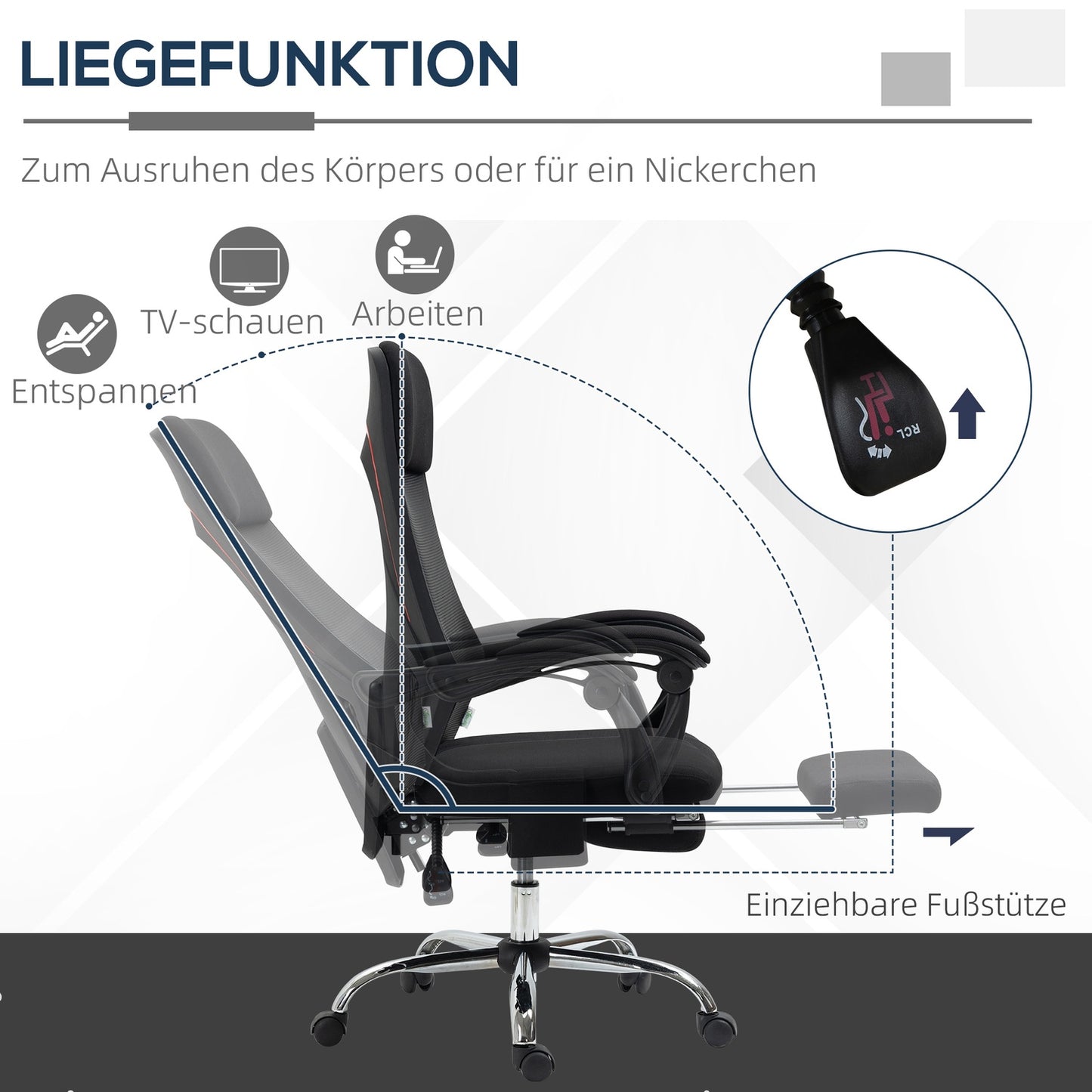 Office chair with massage, tilt and footrest - Mesh fabric
