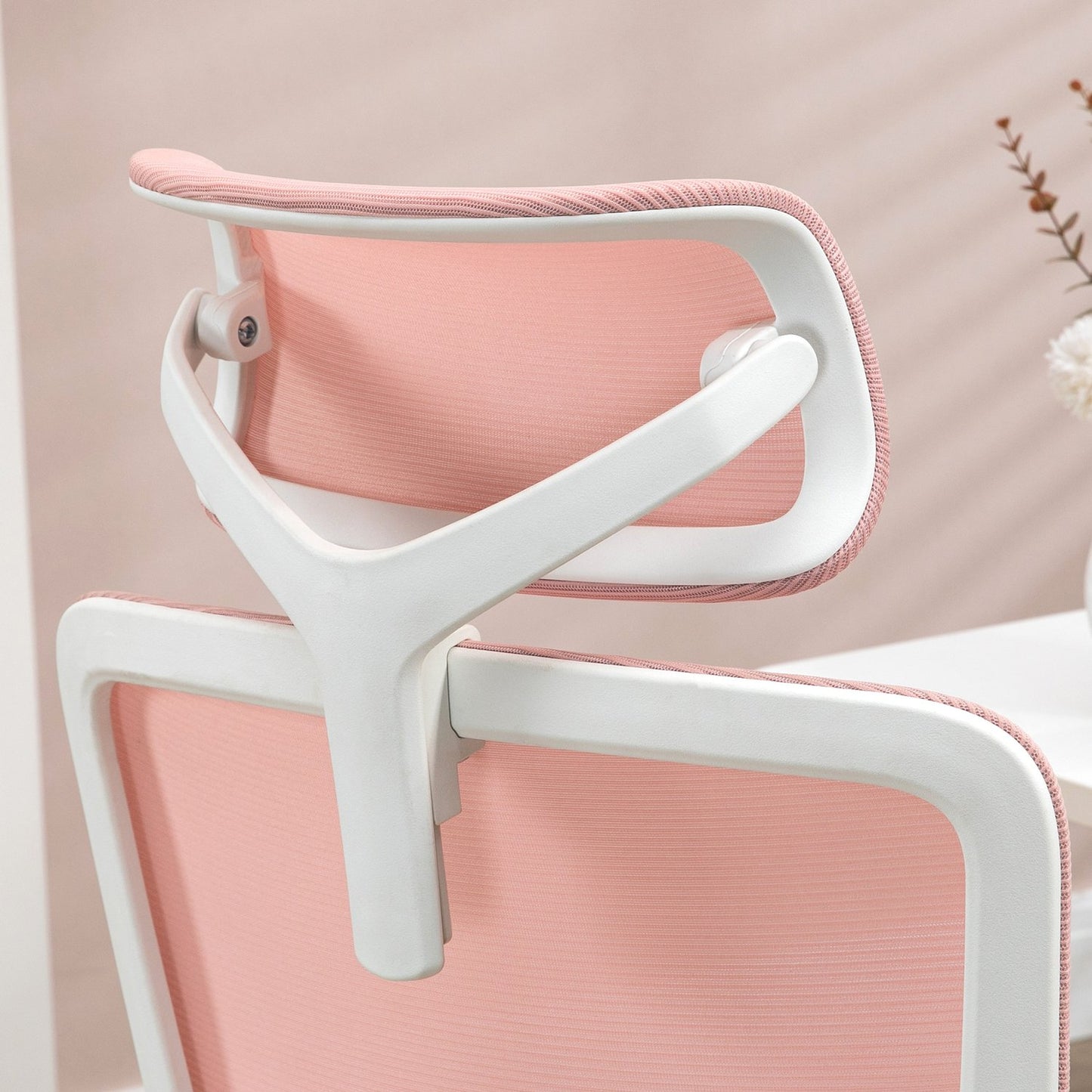 Pink mesh office chair with rocker & height adjustment