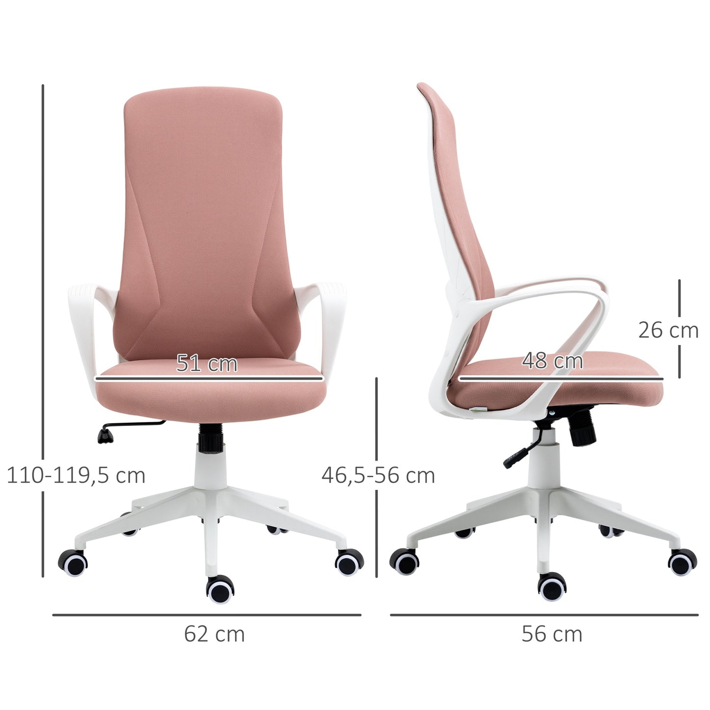 Ergonomic pink office chair, height adjustable, stretch fabric