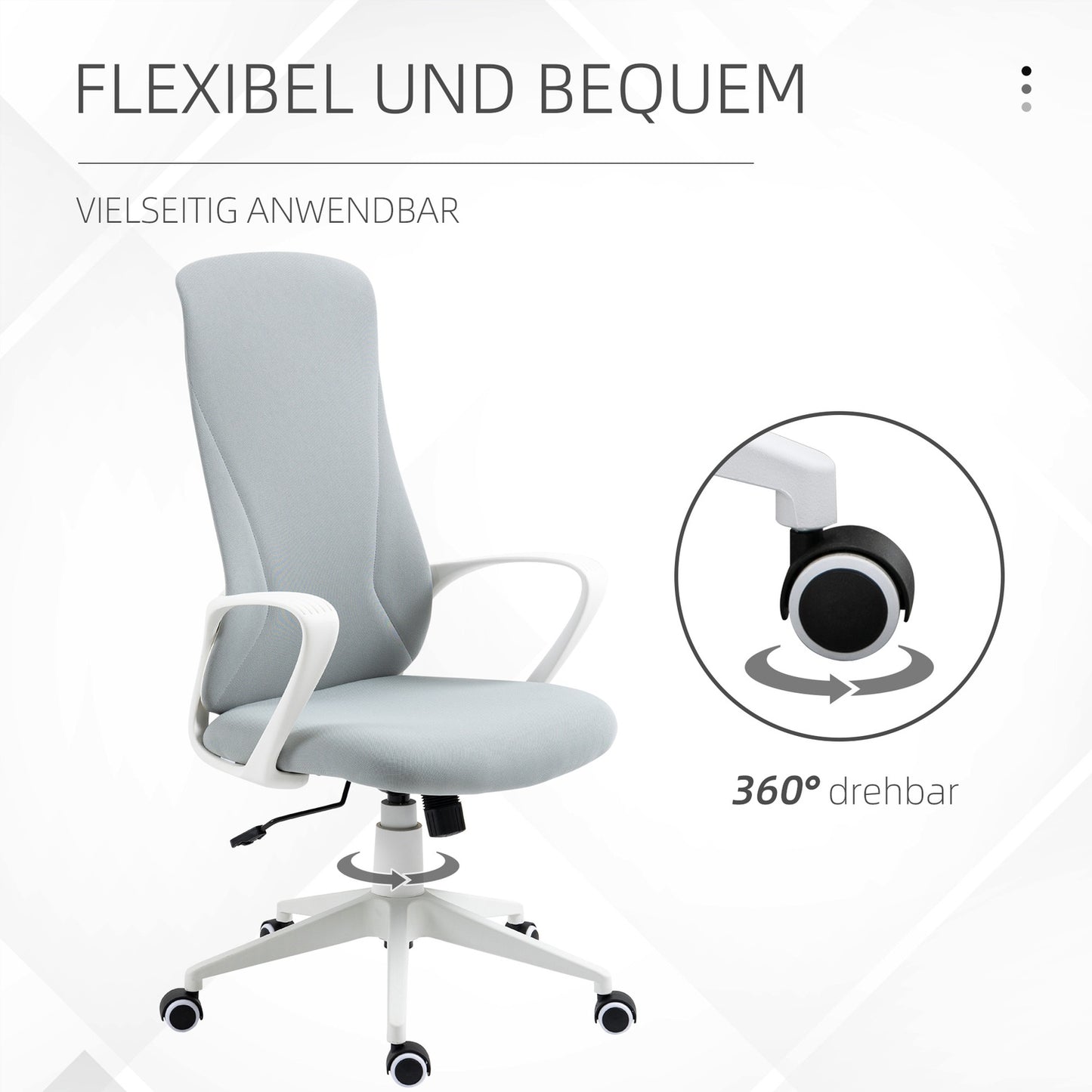 Ergonomic swivel desk chair, height adjustable, light grey